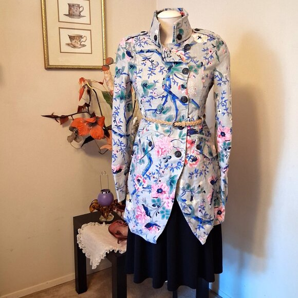 NWT DEPT Women's Elegant Floral Printed Fall Winter Trench Coat with Belt - Picture 10 of 13